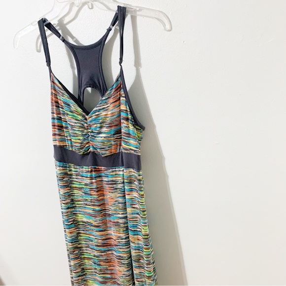 Dakini Multi Colored Stretch Dress Racerback with Cutout Banded Waistline Midi - Picture 2 of 7